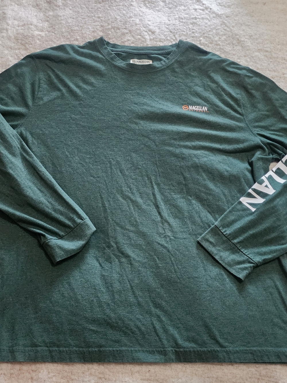 Magellan Outdoors Graphic Tee Green Heather Long Sleeve Shirt Crewneck 2XL XXL